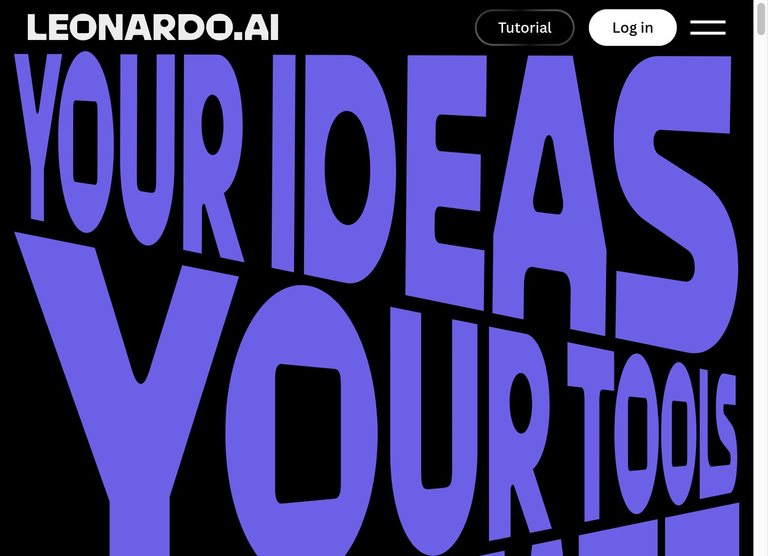 Leonardo.AI landing page with Your Ideas As Your Tools headline