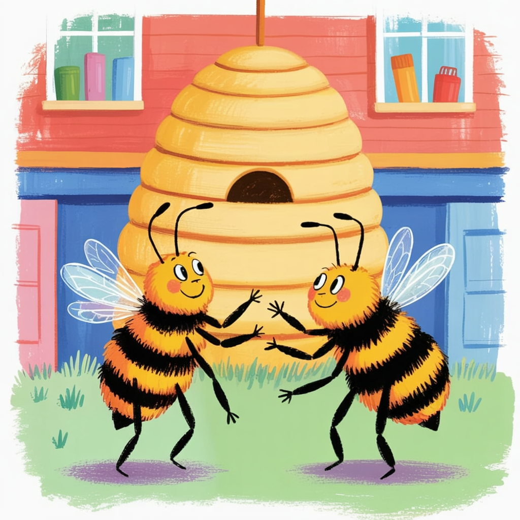 Children's book illustration of bees doing the waggle dance