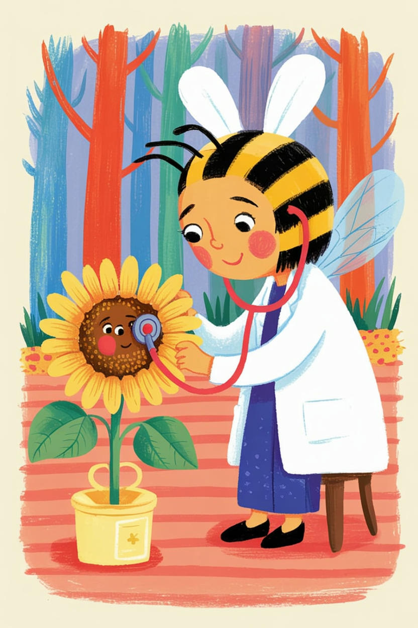 Children's book illustration of a bee doctor