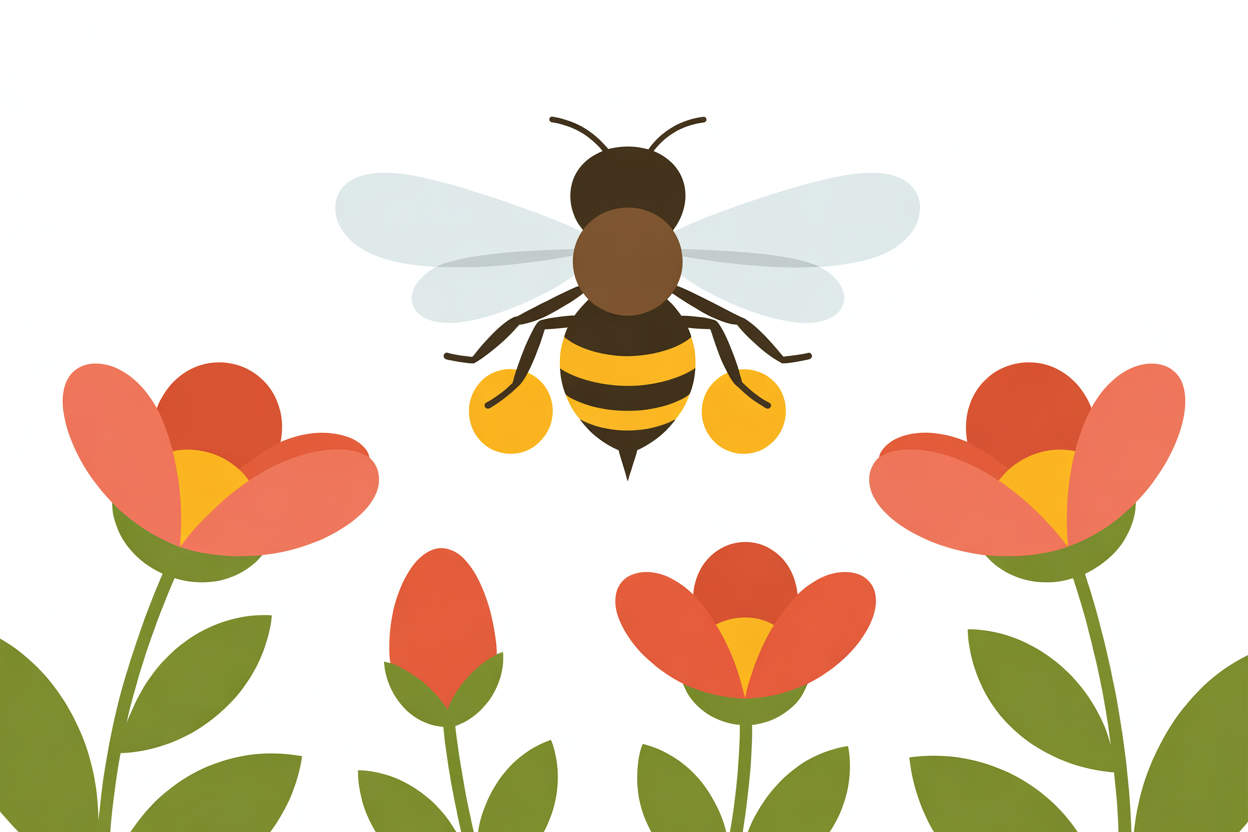 Flat vector illustration of a bee carrying pollen