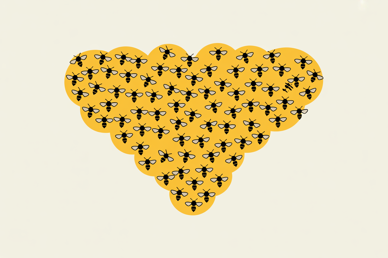 Flat vector illustration of a bee swarm