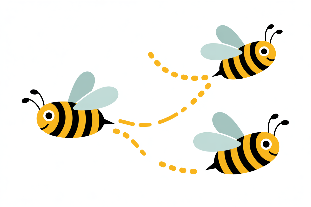 Flat vector illustration of three bees in flight