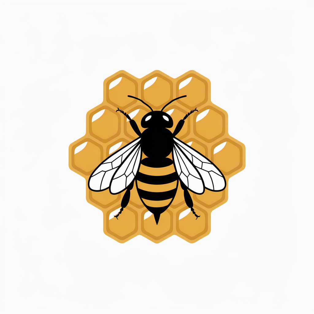 Flat vector illustration of a bee on honeycomb
