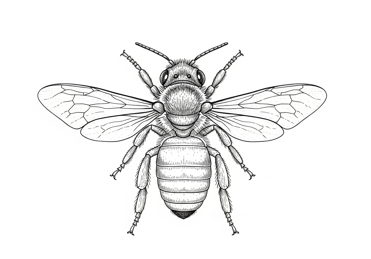 Line art illustration of bee anatomy