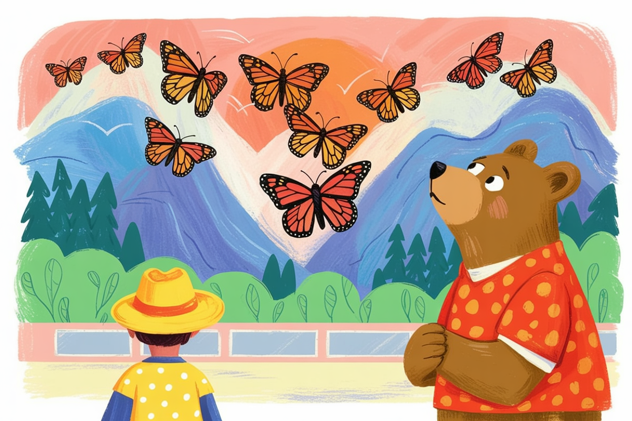 Children's book illustration of monarch butterfly migration
