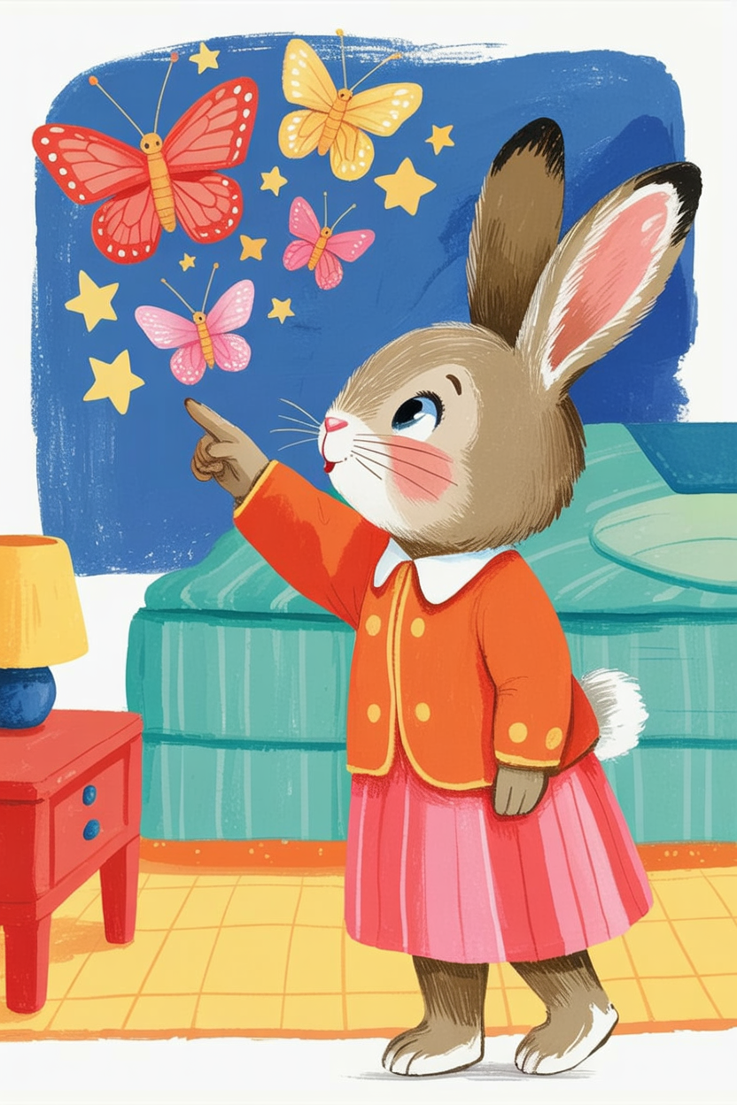 Children's book illustration of butterflies becoming stars
