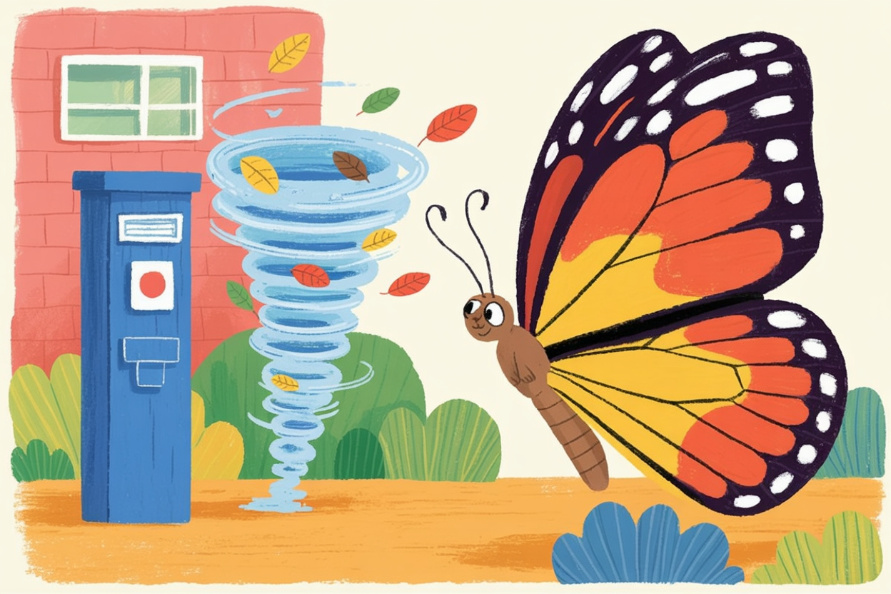 Children's book illustration of a butterfly at a weather station