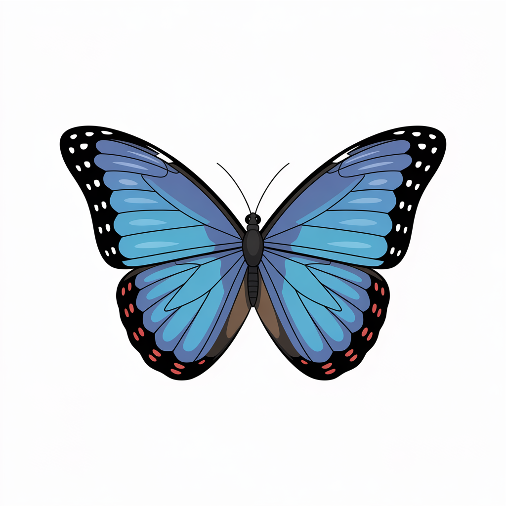 Flat vector illustration of a blue morpho butterfly