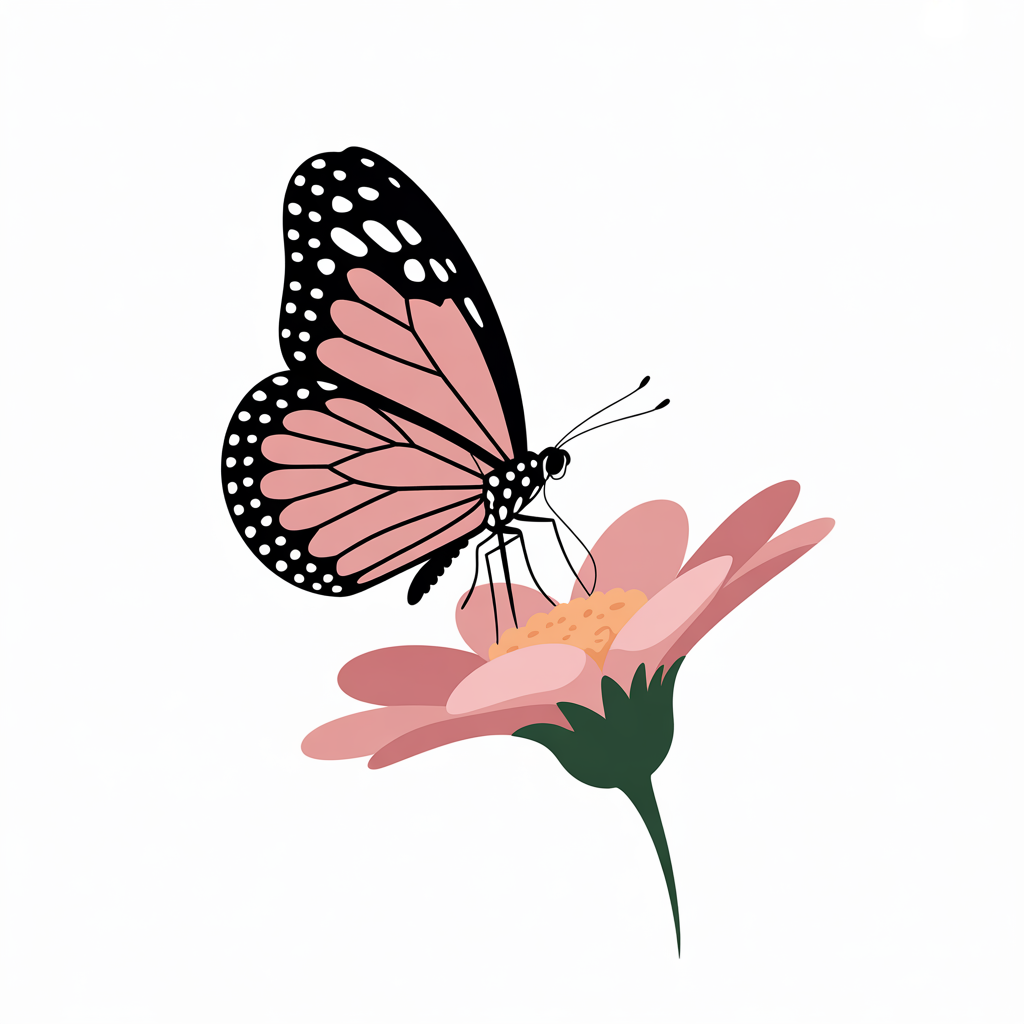 Flat vector illustration of a butterfly on a flower