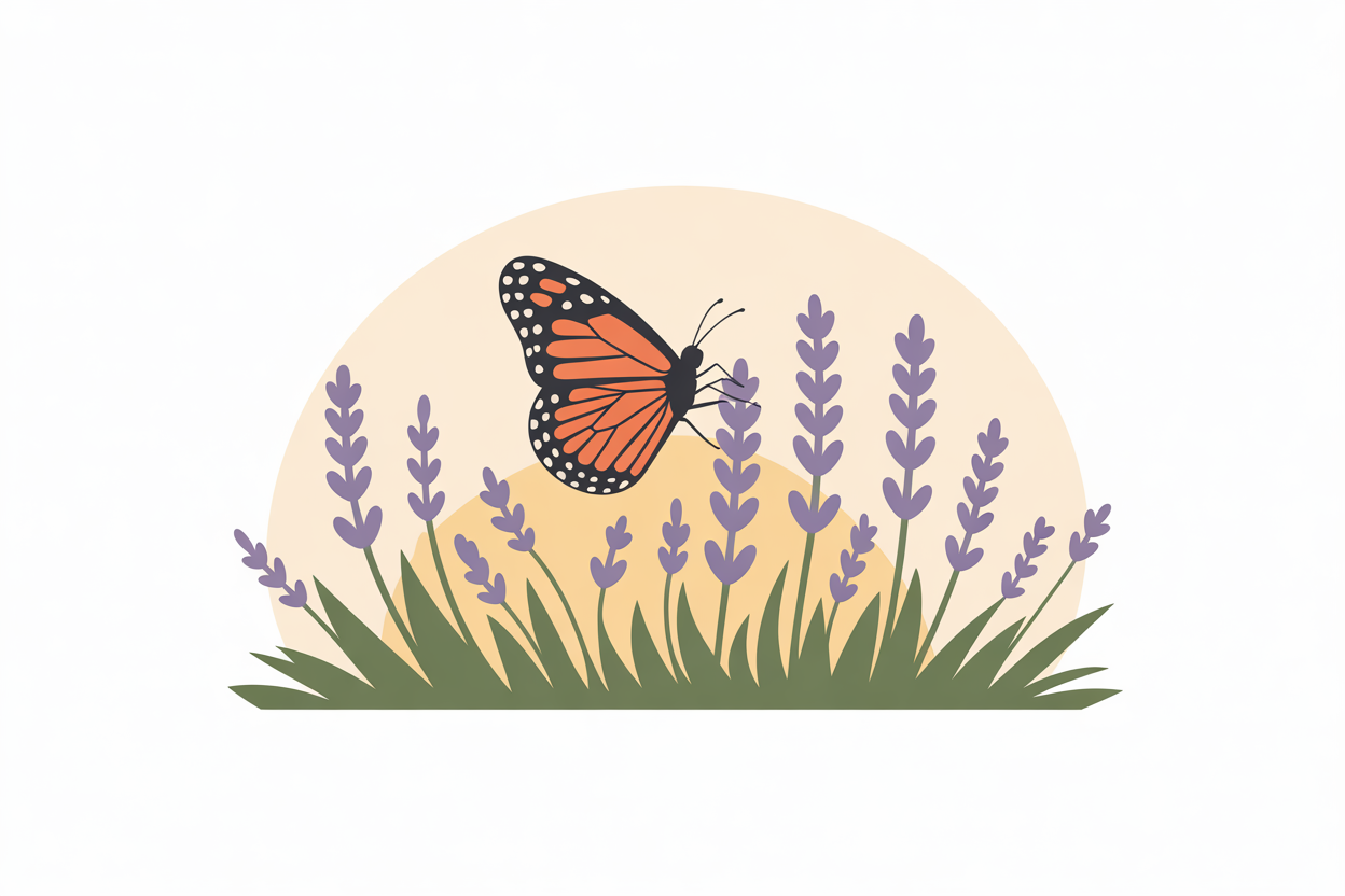 Flat vector illustration of a butterfly on lavender