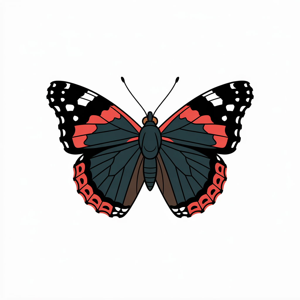 Flat vector illustration of a red admiral butterfly