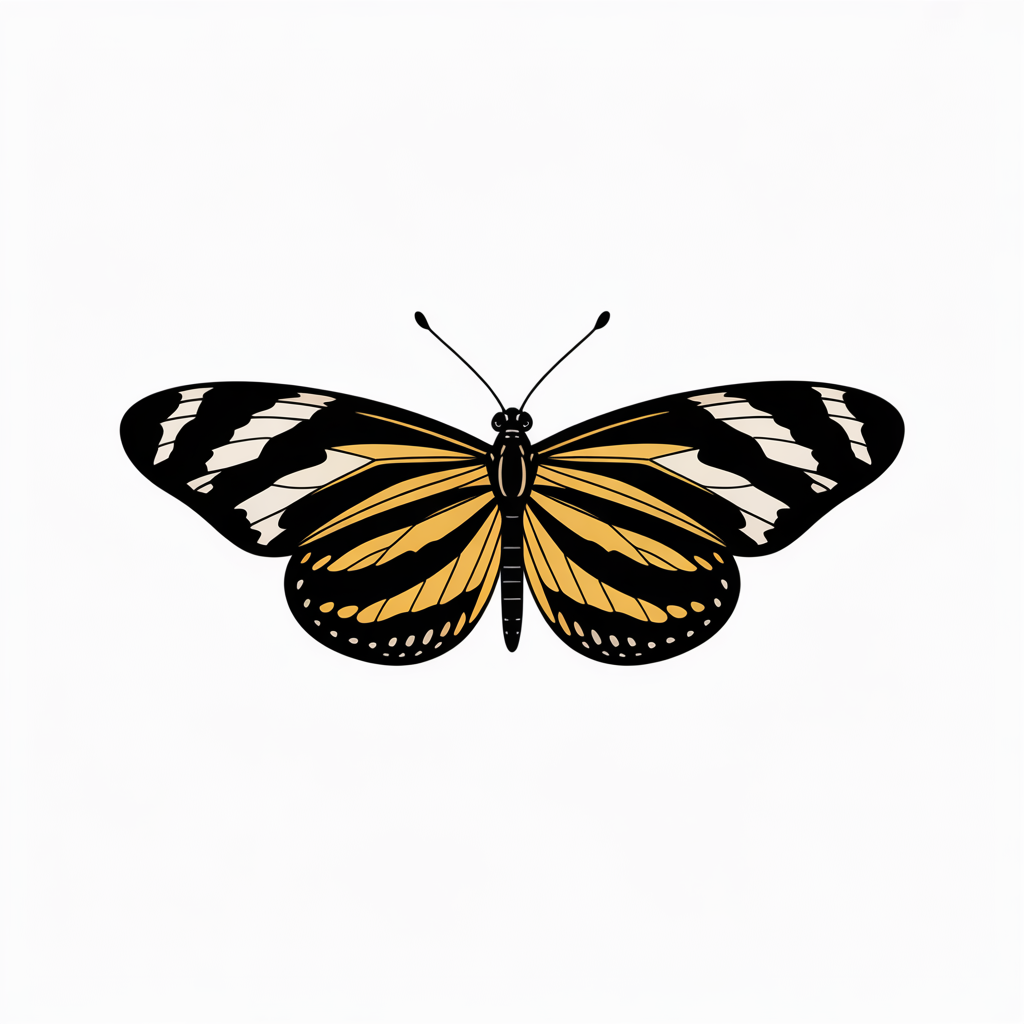 Flat vector illustration of a zebra longwing butterfly
