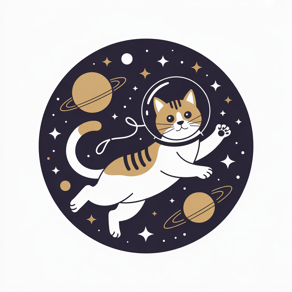 Flat vector illustration of a cat astronaut in space
