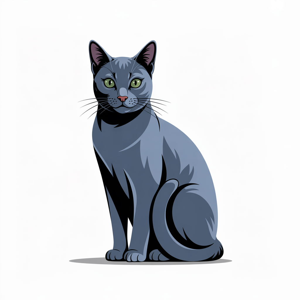 Flat vector illustration of a Russian Blue cat