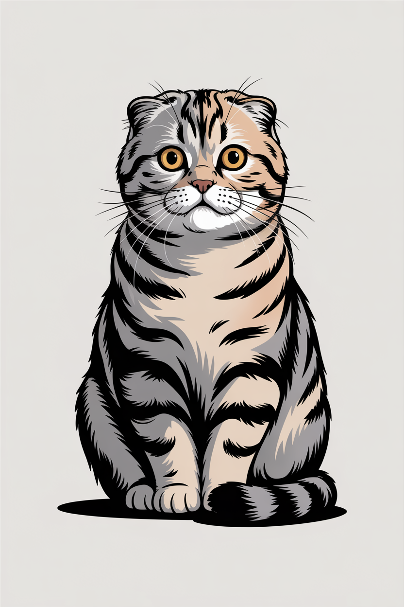 Flat vector illustration of a Scottish Fold cat