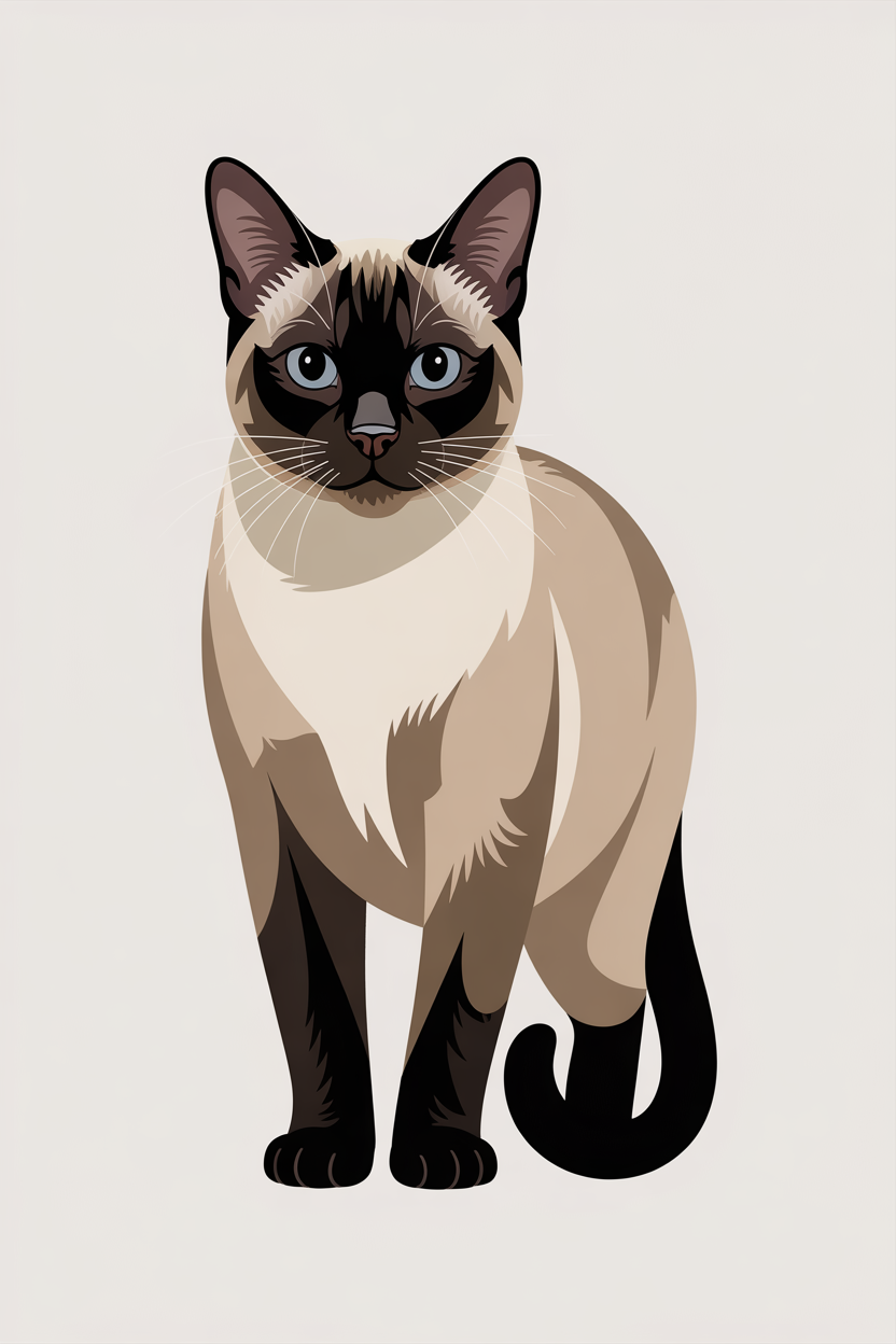 Flat vector illustration of a Siamese cat