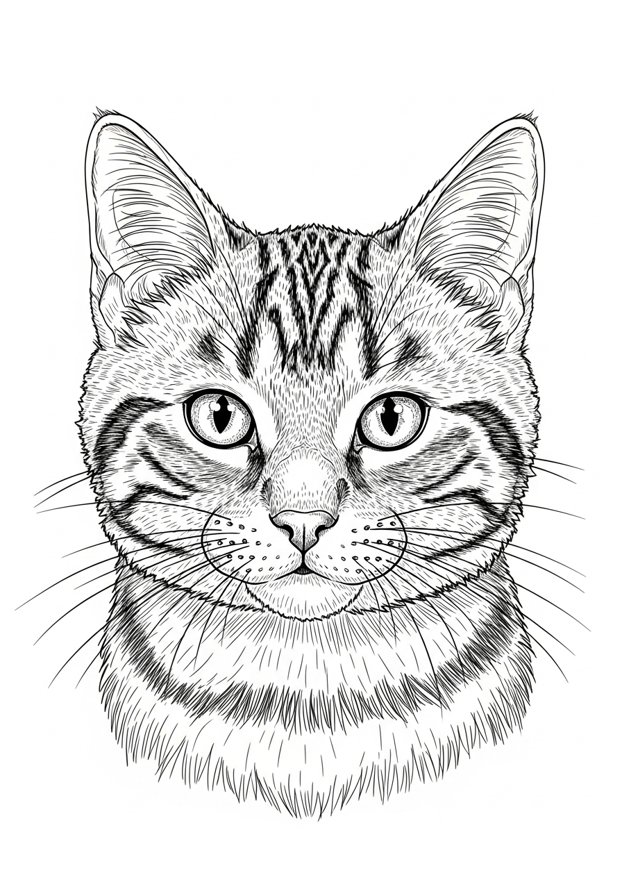 Line art illustration of a cat face portrait