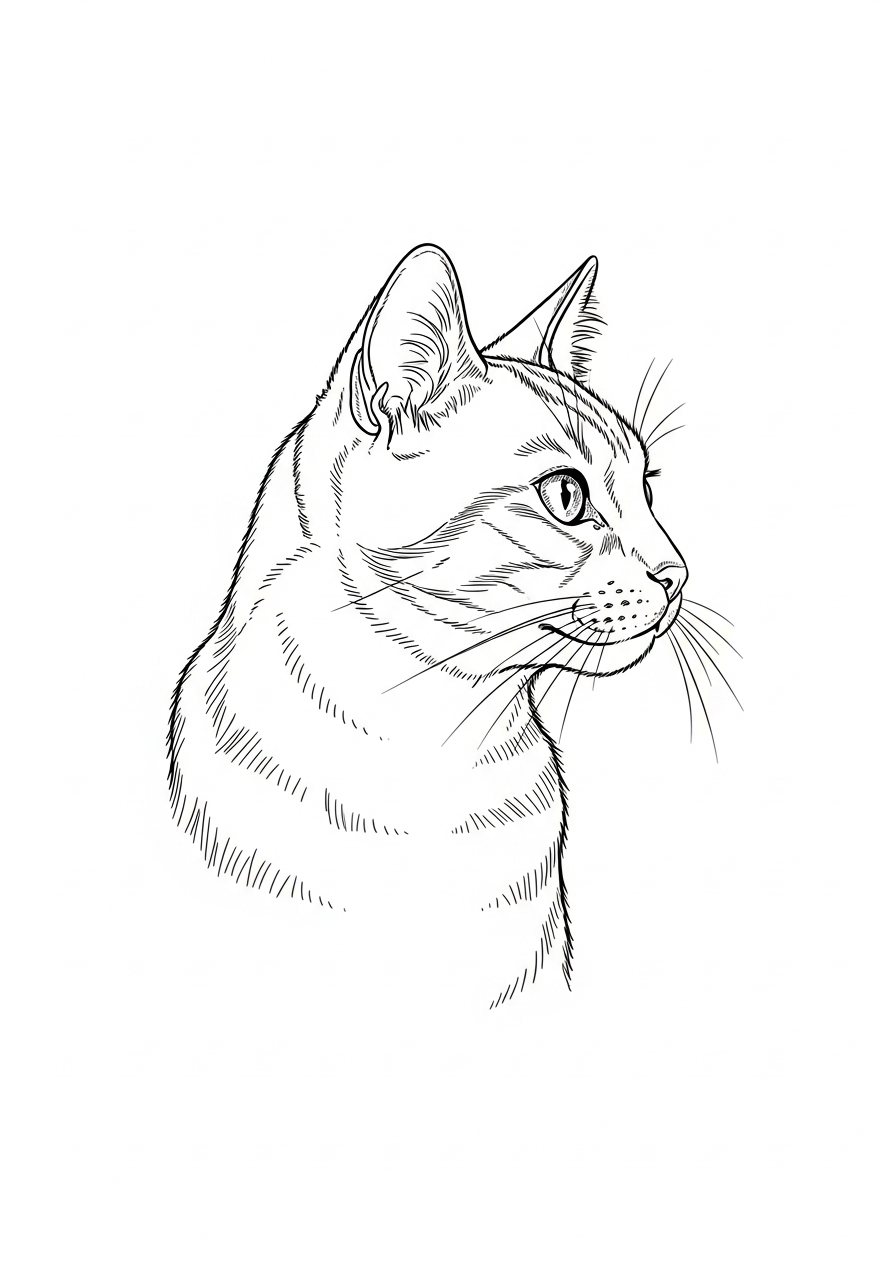 Line art illustration of a cat in side profile