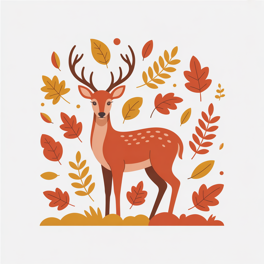 Flat vector illustration of a deer in autumn