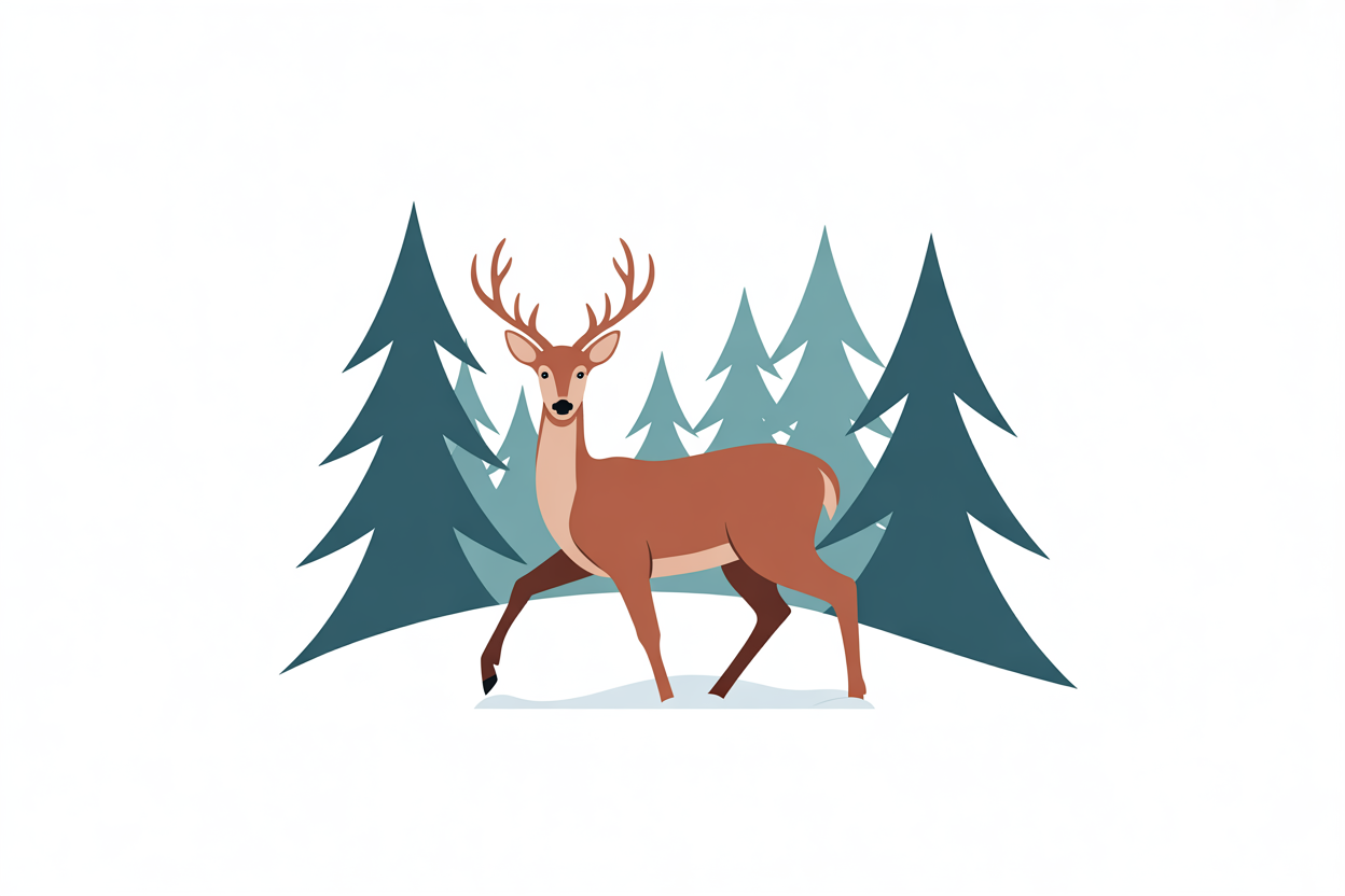 Flat vector illustration of a deer in snow