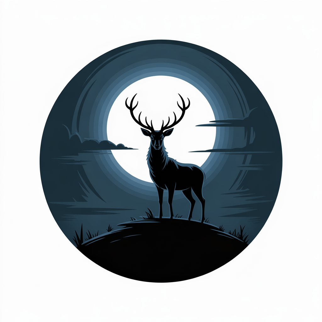 Flat vector illustration of a stag against the full moon