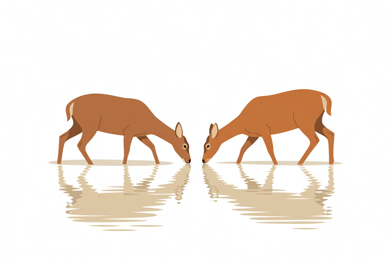 Flat vector illustration of deer crossing a river