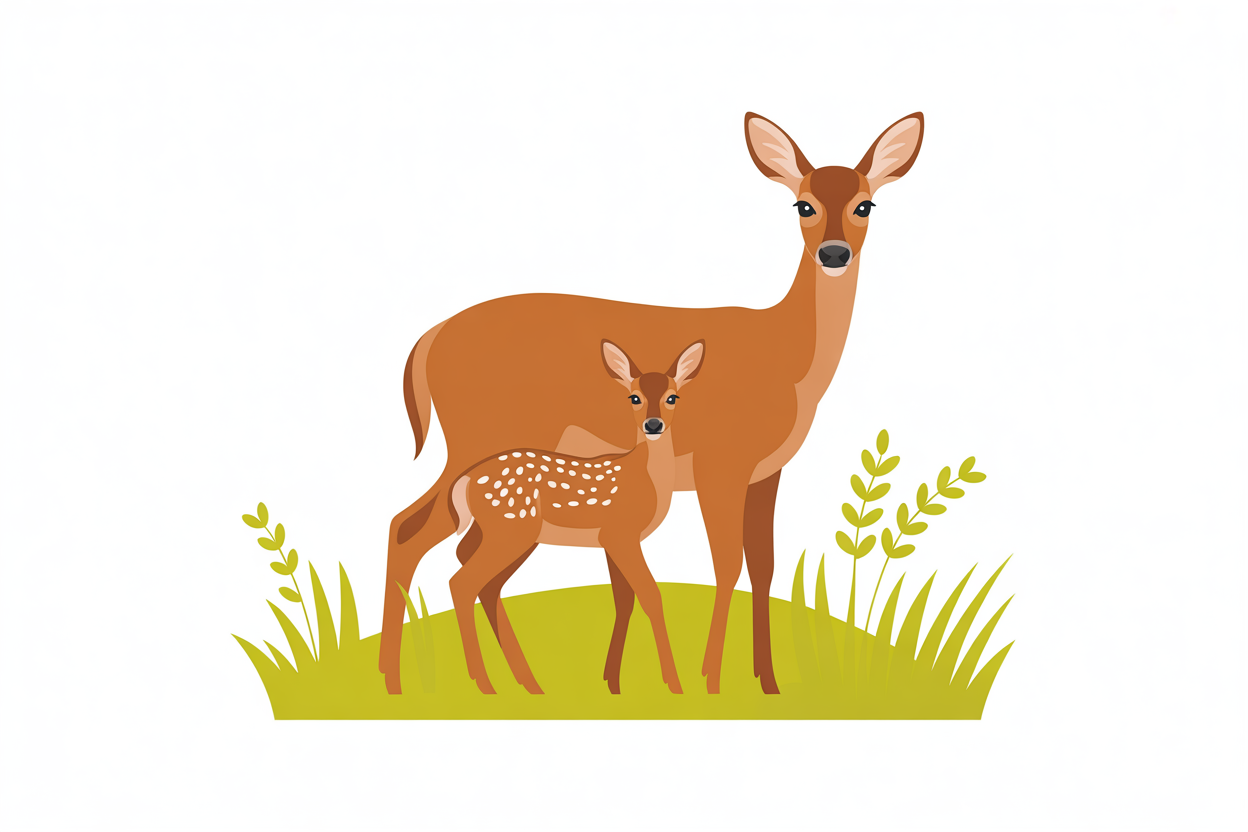 Flat vector illustration of a deer with a fawn