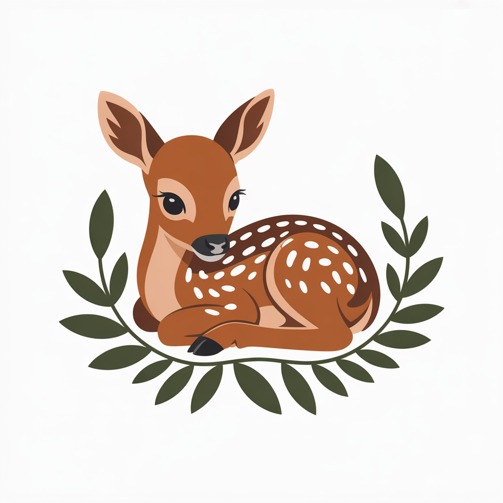 Flat vector illustration of a curled newborn fawn