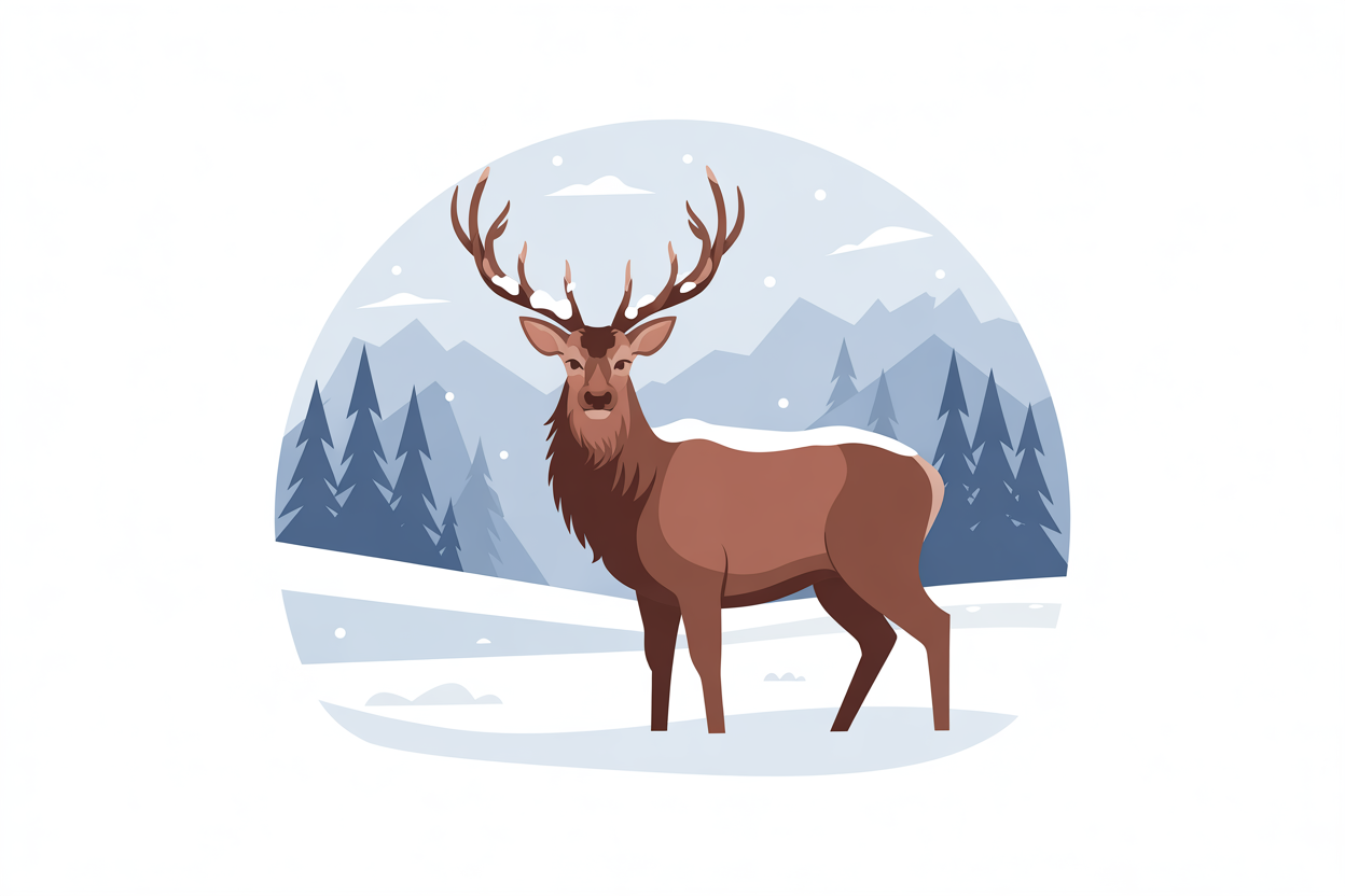 Flat vector illustration of a stag in winter