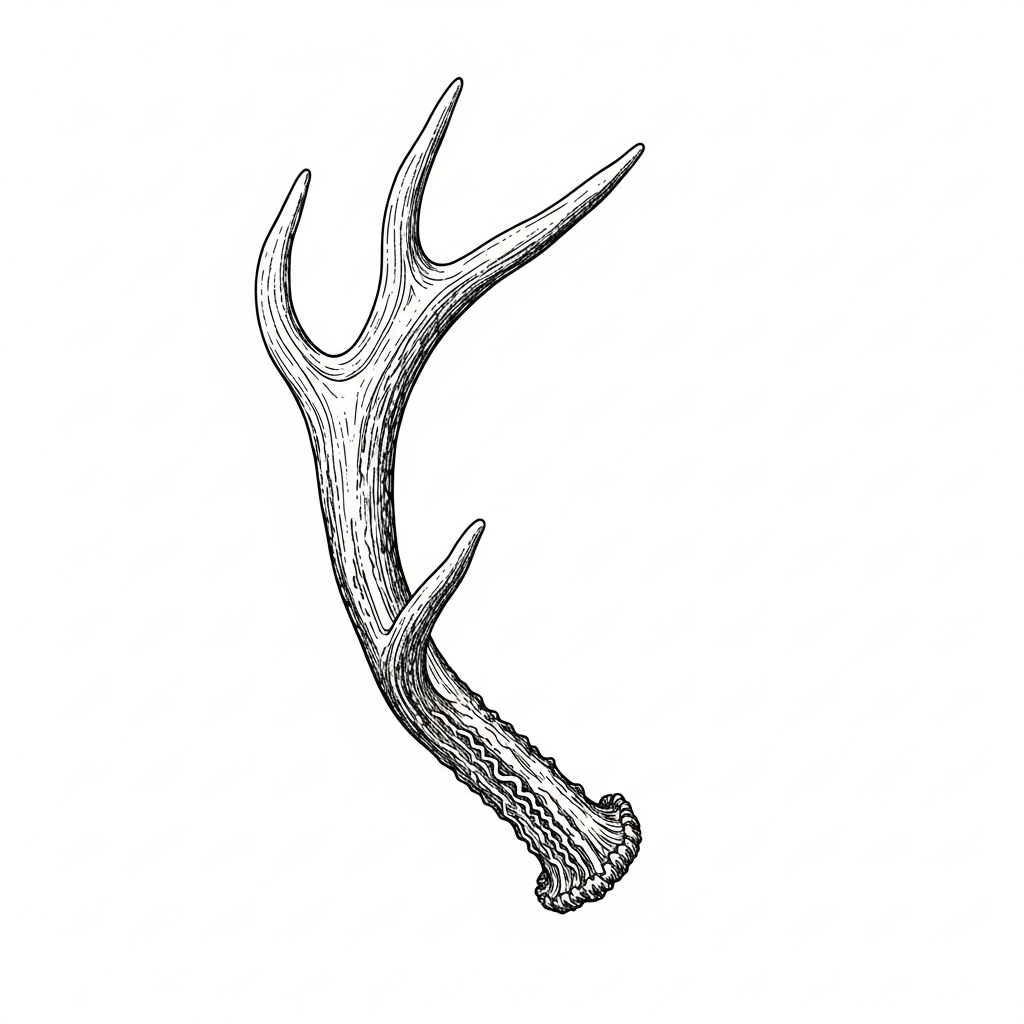 Line art illustration of a stag antler study