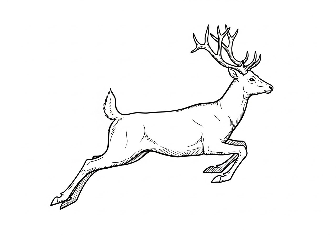 Line art illustration of a running deer