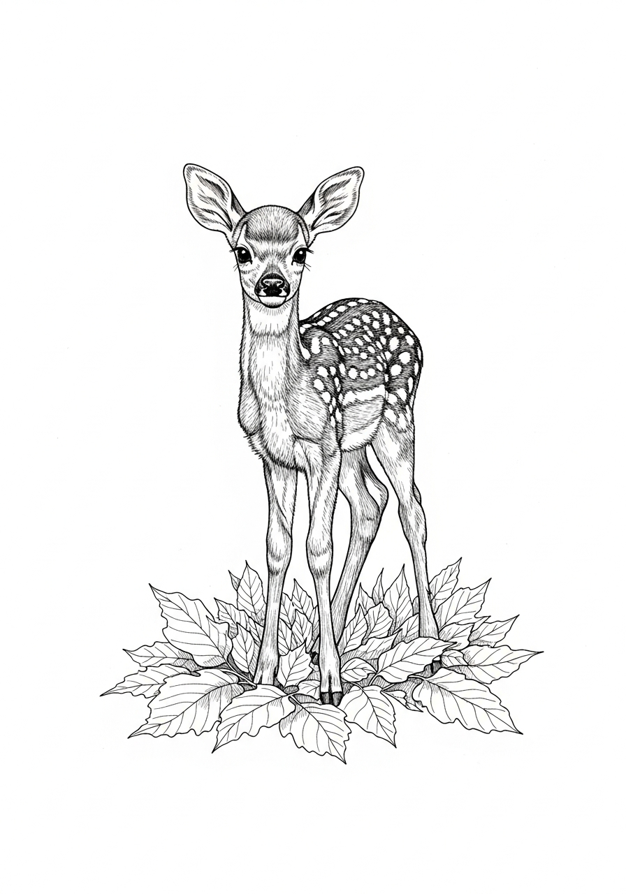 Line art illustration of a fawn