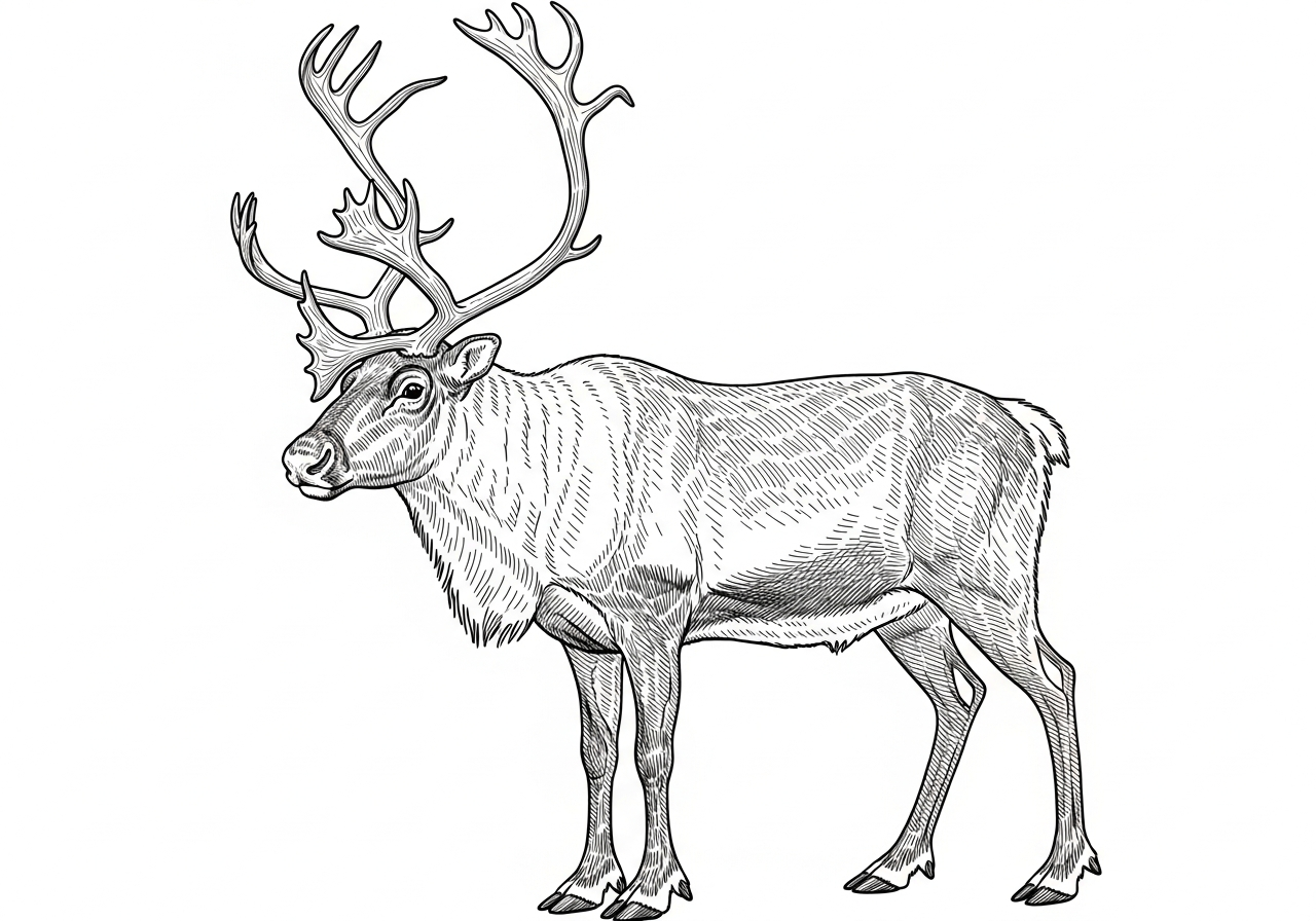 Line art illustration of a reindeer