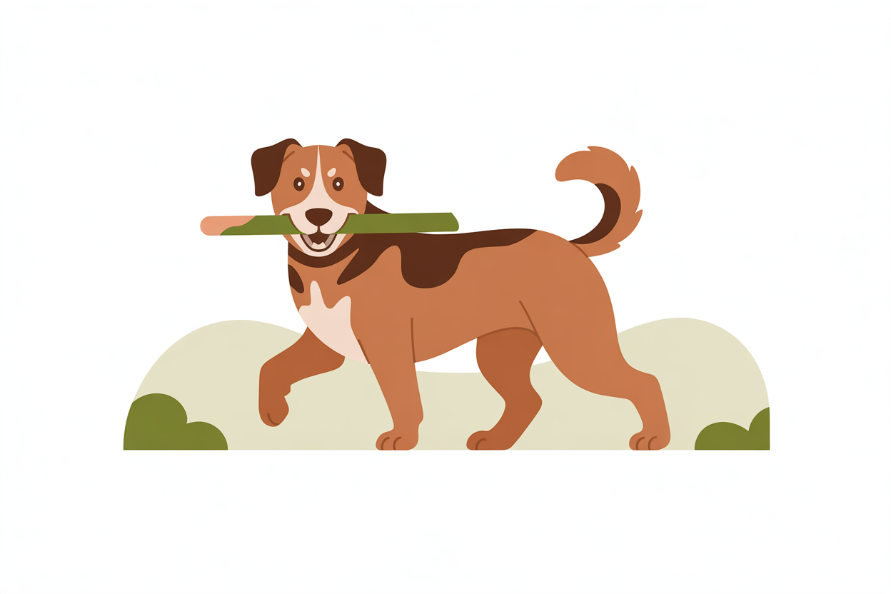 Flat vector illustration of a dog carrying a stick