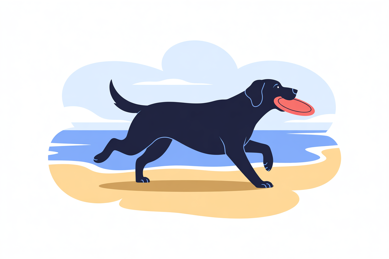 Flat vector illustration of a labrador on a beach