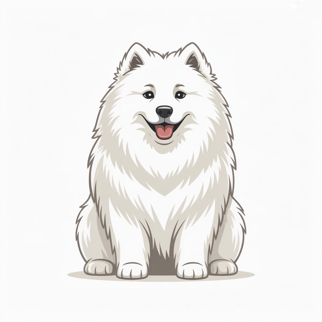 Flat vector illustration of a smiling samoyed