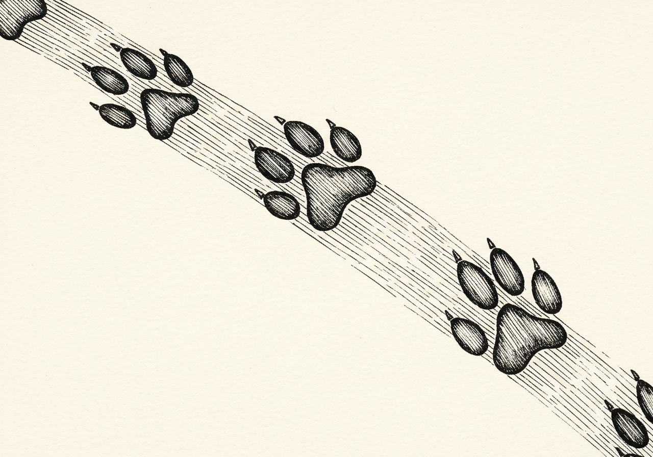 Line art illustration of dog paw prints