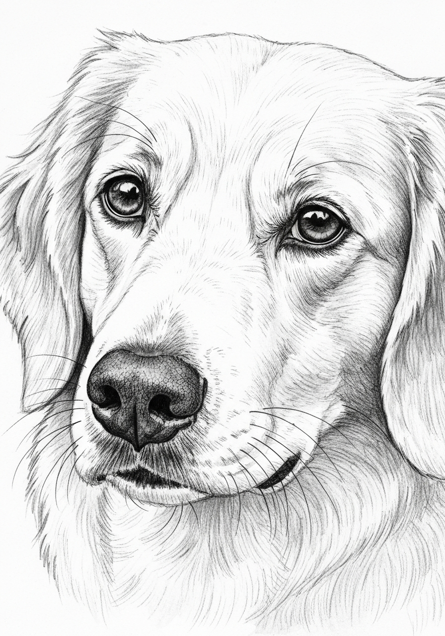 Line art illustration of a Labrador portrait
