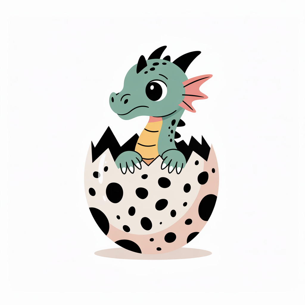 Flat vector illustration of a dragon hatching from an egg