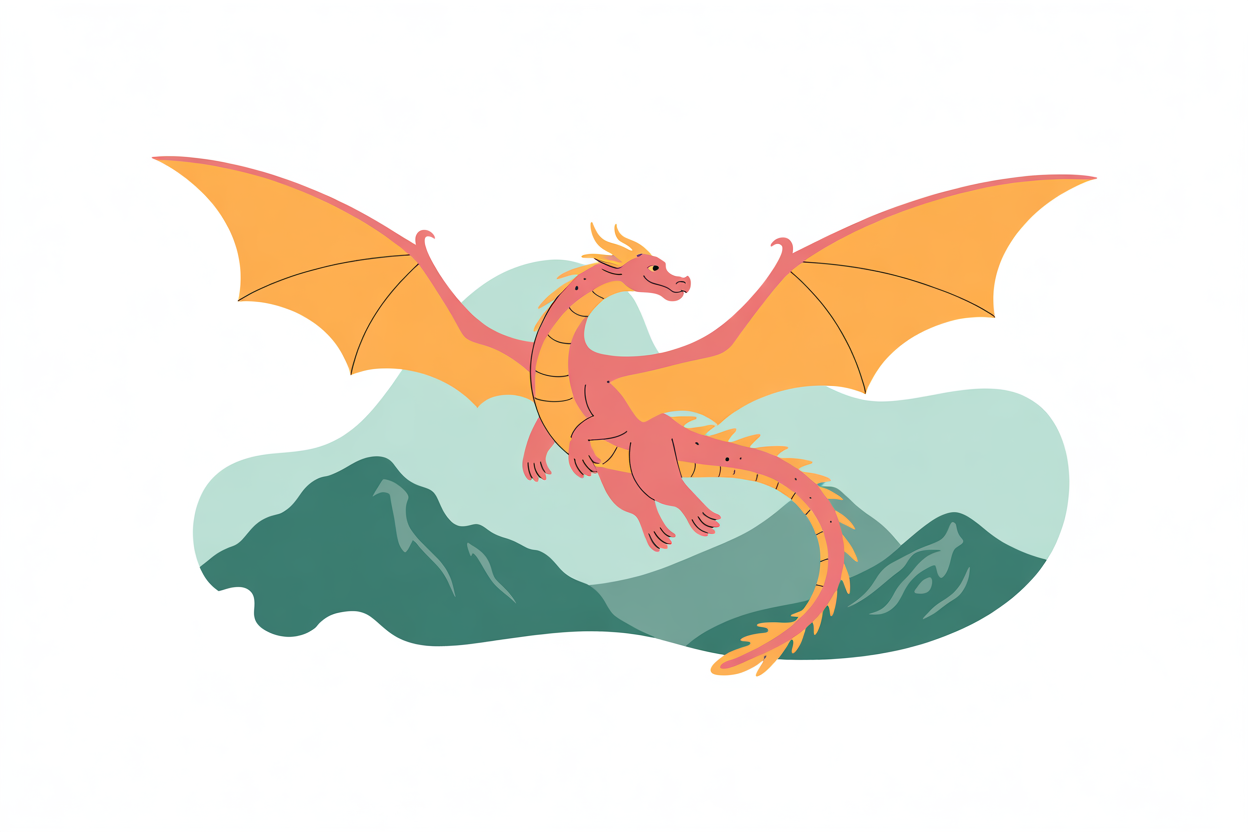 Flat vector illustration of a flying dragon