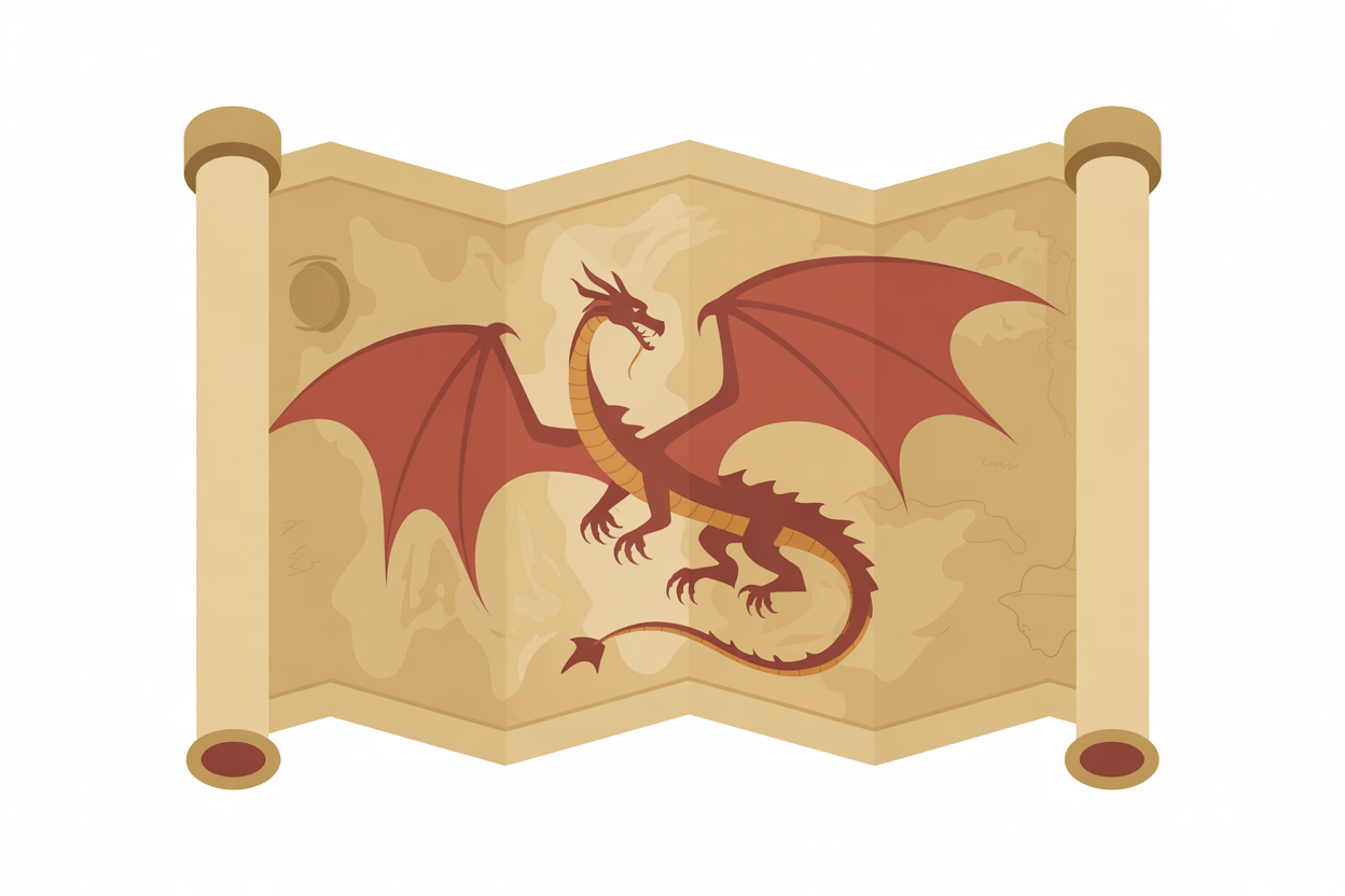 Flat vector illustration of a dragon on a fantasy map