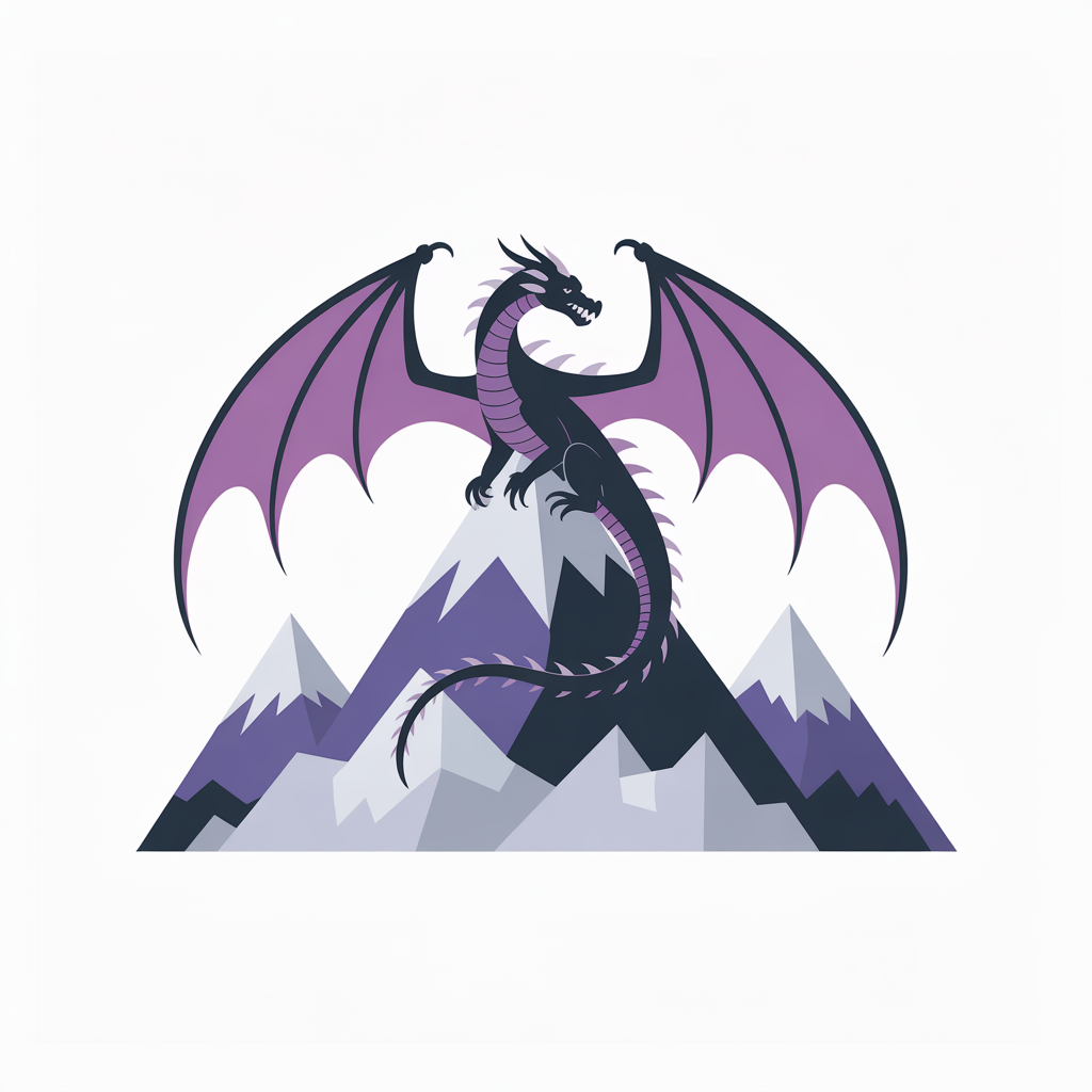 Flat vector illustration of a dragon on a mountain