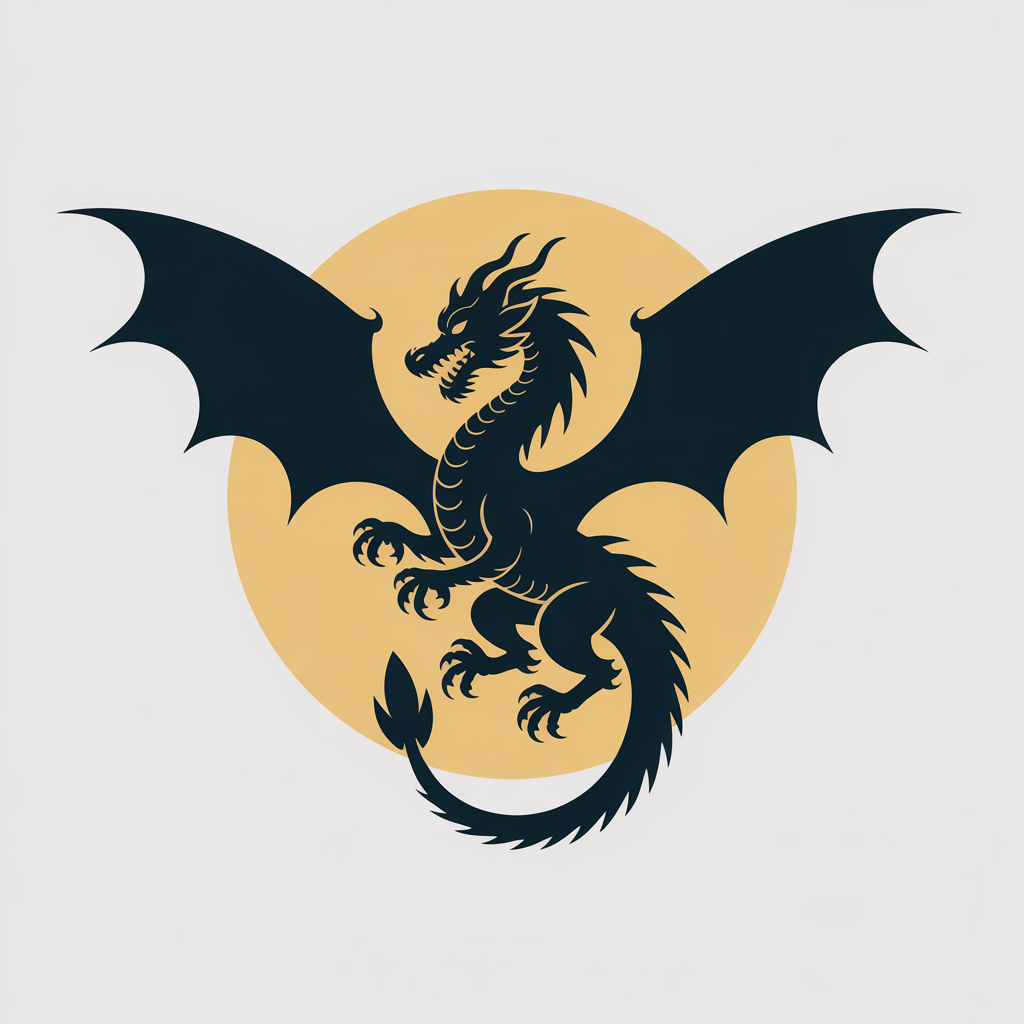 Flat vector illustration of a dragon silhouette against the moon