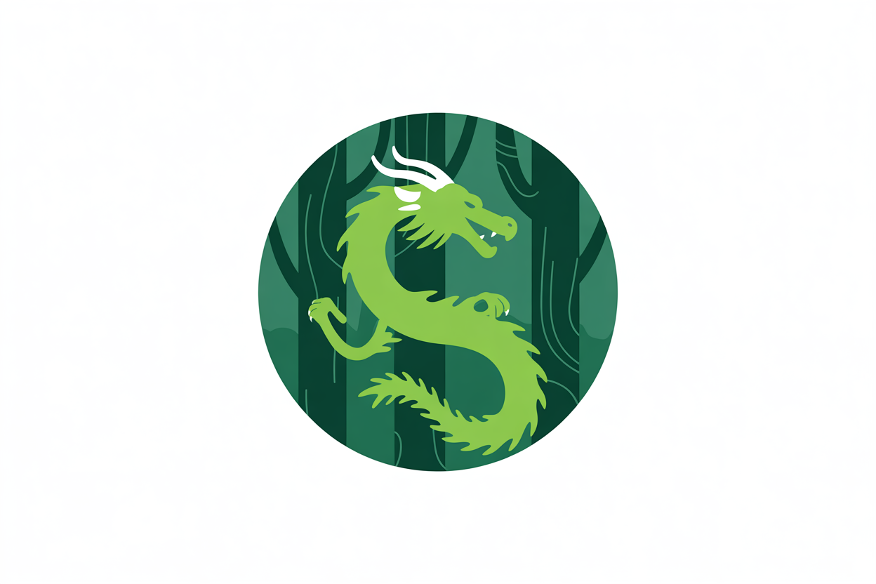 Flat vector illustration of a forest dragon
