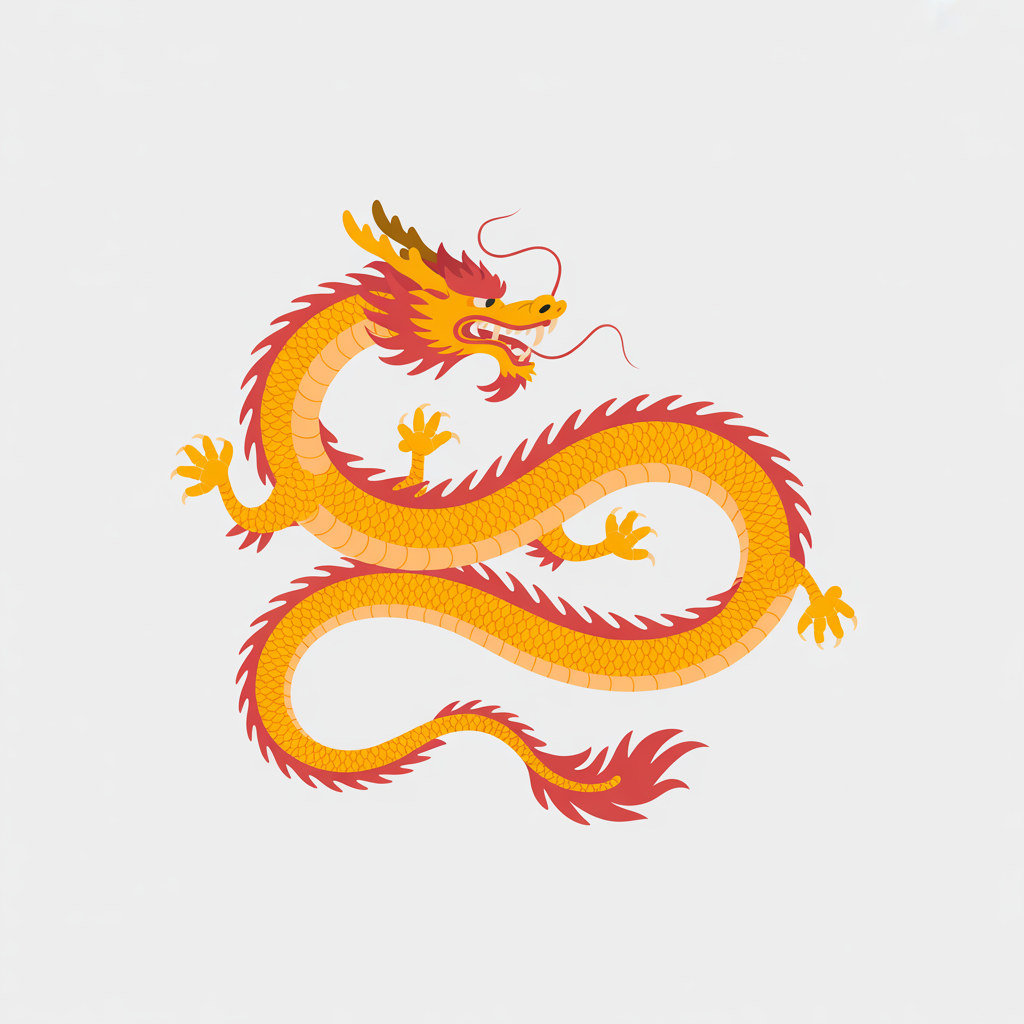 Flat vector illustration of a golden Chinese dragon