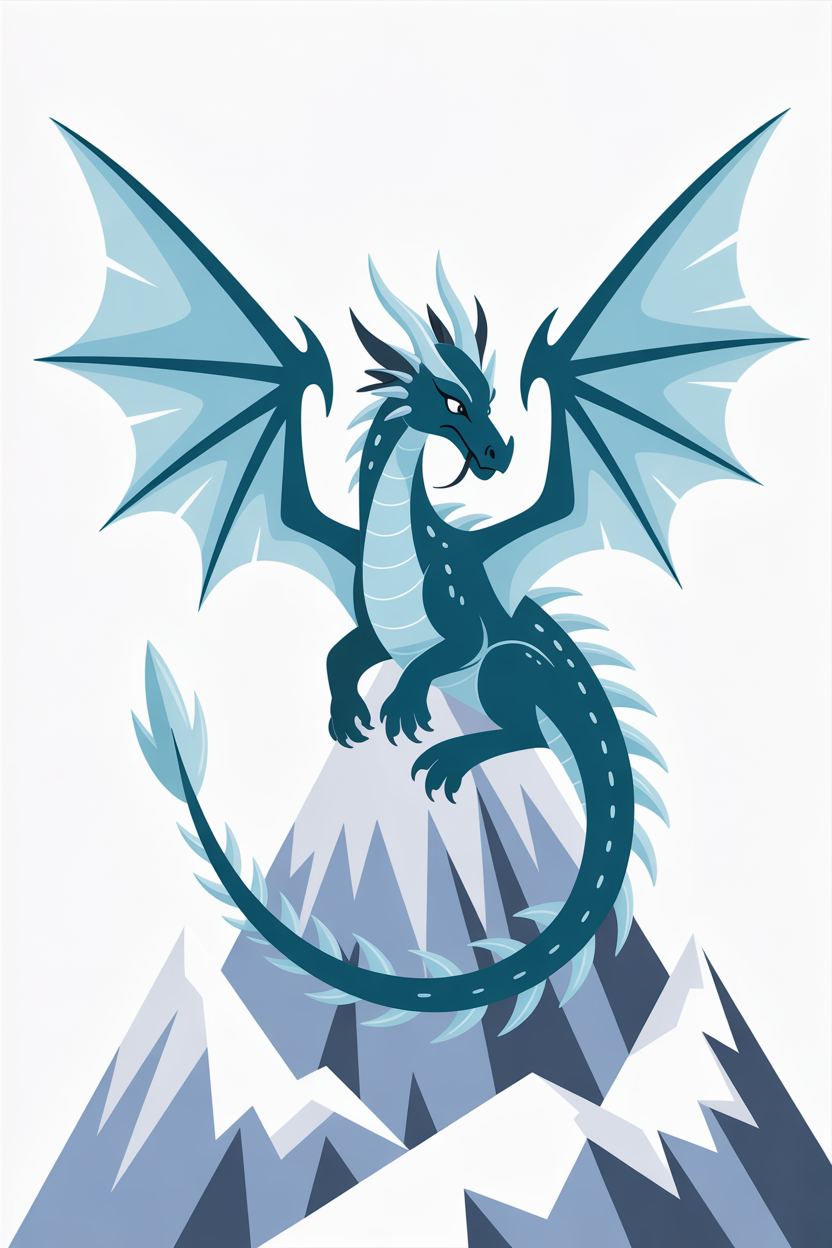 Flat vector illustration of an ice dragon