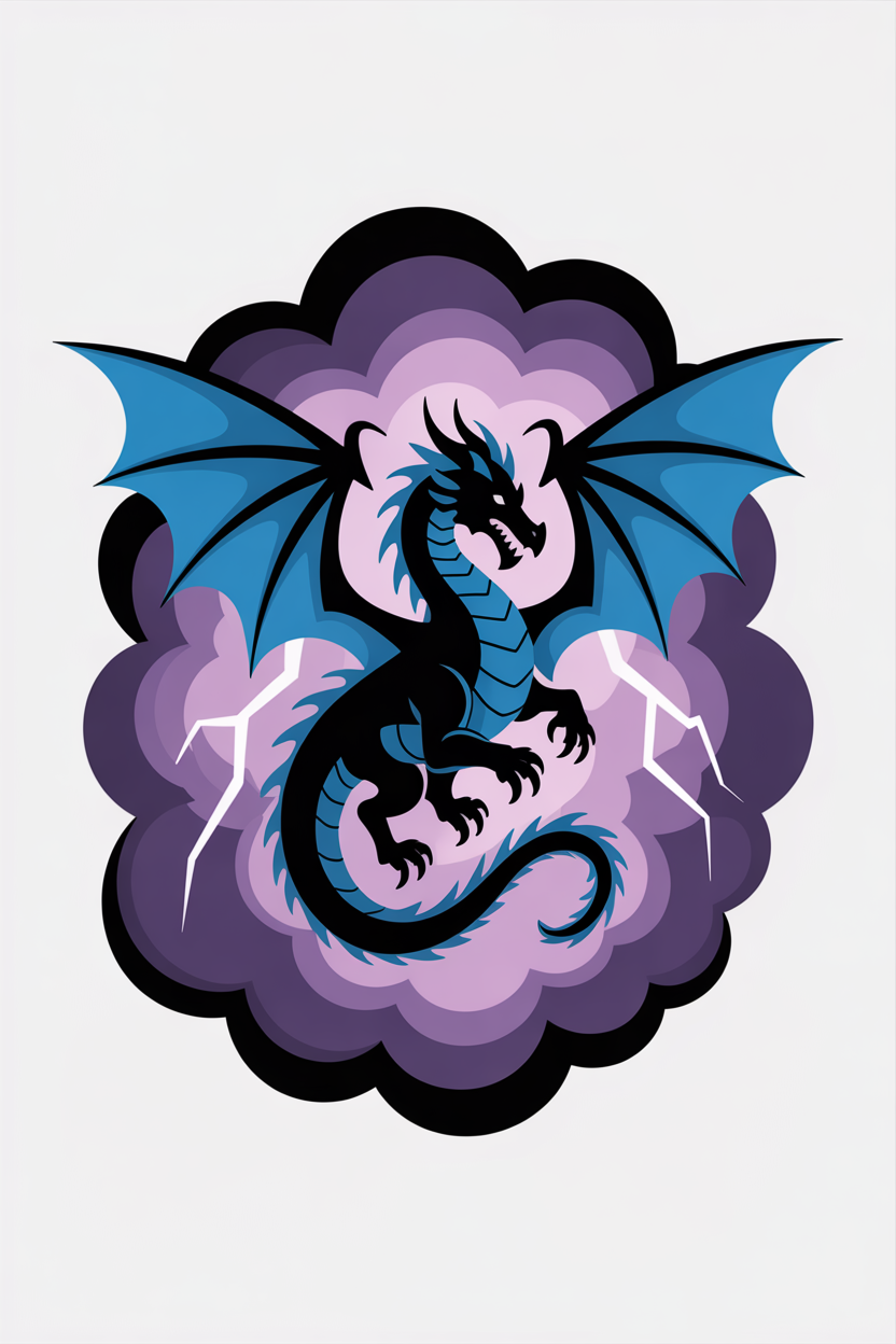 Flat vector illustration of a storm dragon