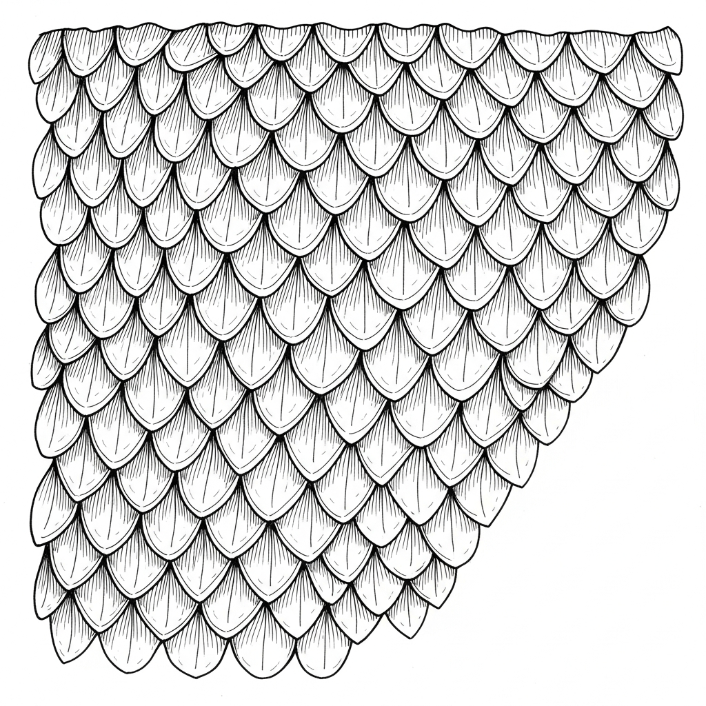 Line art illustration of dragon scales