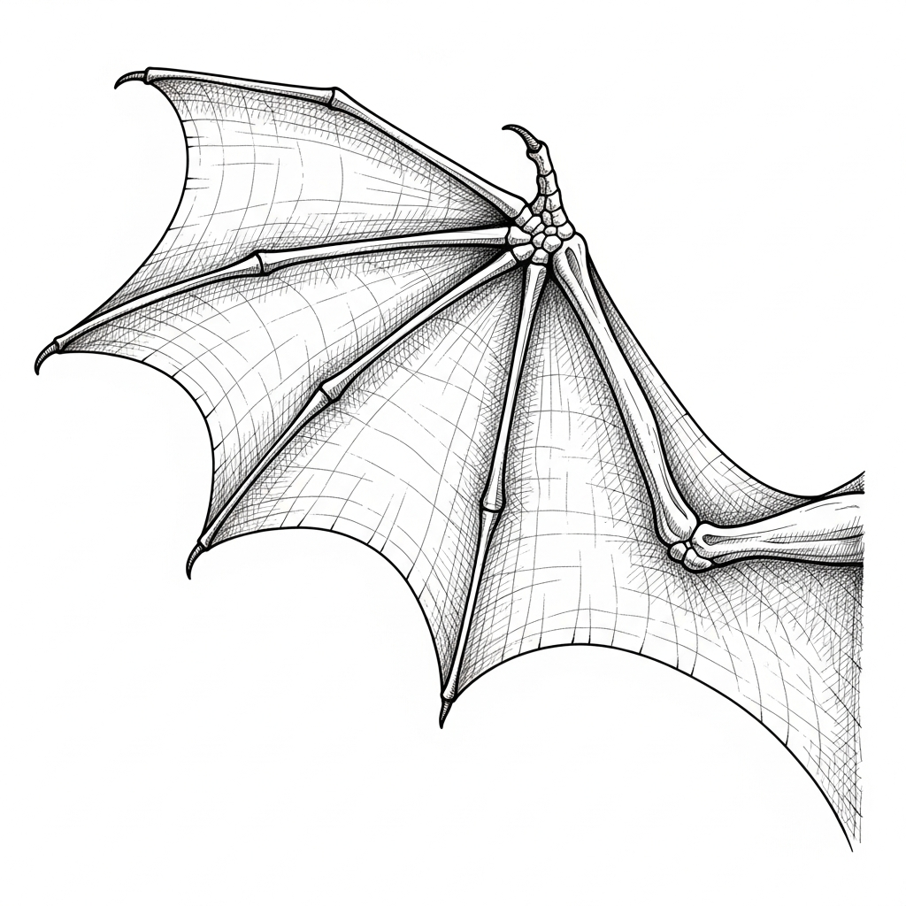 Line art illustration of a dragon wing