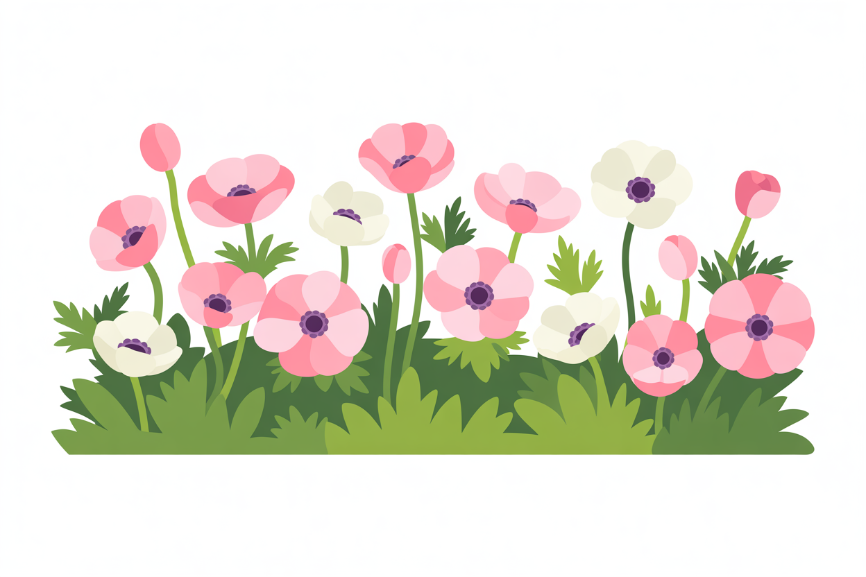 Flat vector illustration of anemone flowers